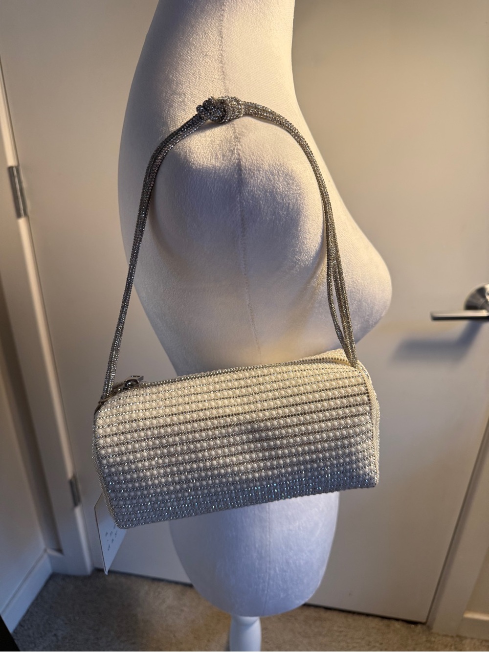 Crystal-Embellished white Shoulder Bag